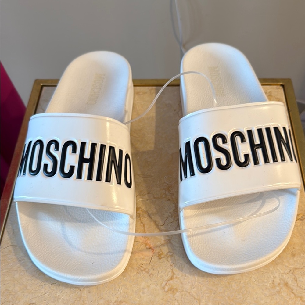 Moschino White Slide Sandals